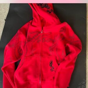 Vibrant Red Women's Hoodie with Black Detailing
